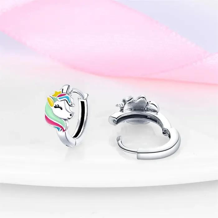 Boucles d'oreilles licorne arc-en-ciel en argent 925 pour femmes, pierres précieuses scintillantes, bijoux romantiques et mignons, occasions spéciales, anniversaires, fiançailles