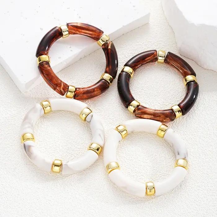 Bracelets élastiques en résine teintée style rétro nœud de bambou pour femmes occasions spéciales