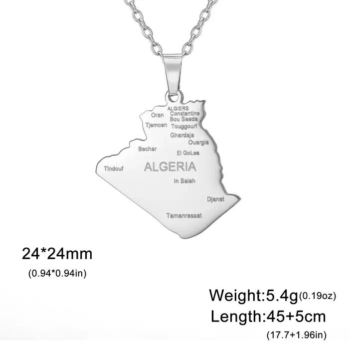 Kkjoy mode acier inoxydable couleur or carte d'ALGERIA pendentif collier pour femmes hommes carte co