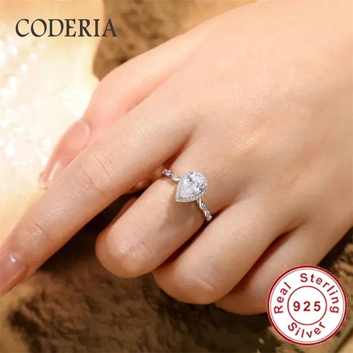 Bague de fiançailles en argent sterling 925 véritable pour femme