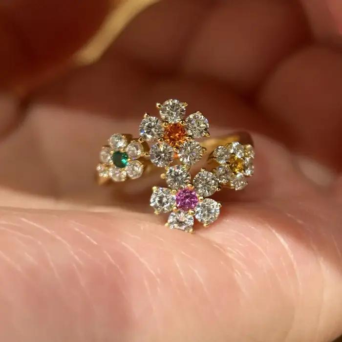 Bagues classiques rétro incrustées de diamants multicolores réglables pour femmes occasions spéciales mariage