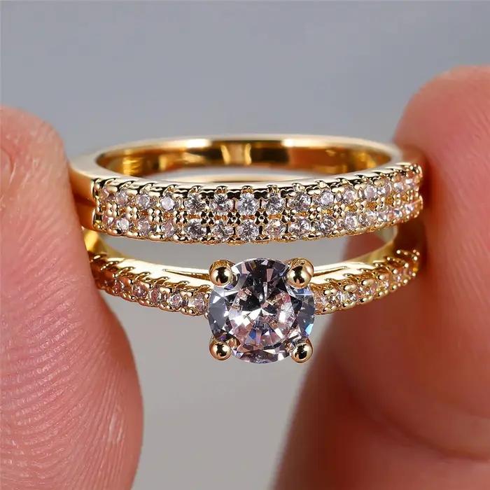 Ensemble de bagues de luxe en pierre de Zircon blanc pour femmes