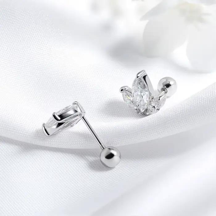 Smyoue Marquise coupe 3 pierres précieuses toutes les boucles d'oreilles Moissanite pour les femmes bijoux scintillants laboratoire diamant pur 925 boucle d'oreille en argent Sterling
