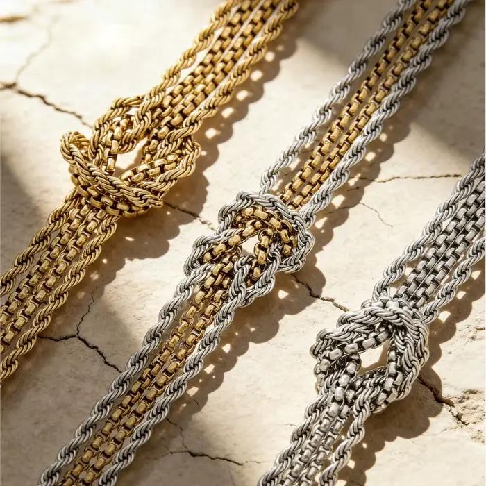 4 Bracelets noués à chaîne torsadée en acier inoxydable