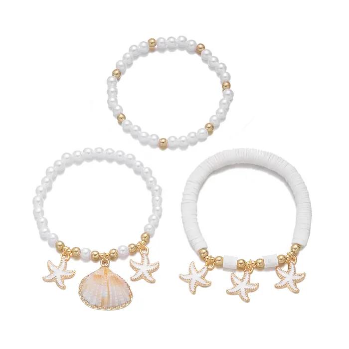 Ensemble de bracelets de luxe en perles d'imitation Heishi pour femmes