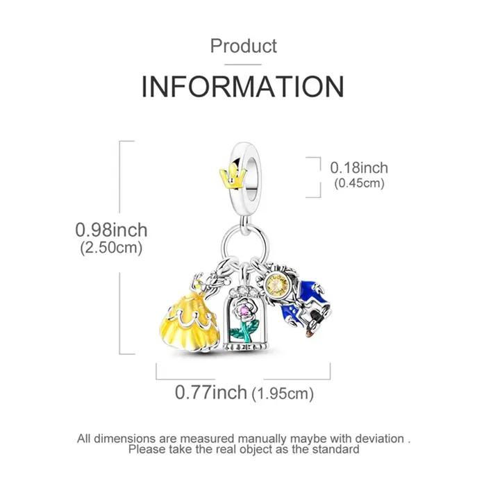 Ensemble de trois pièces sur le thème de la Belle et la Bête et de la Rose perles à breloques pour bracelets de 3mm et colliers pour femmes bijoux de luxe à faire soi-même occasions spéciales