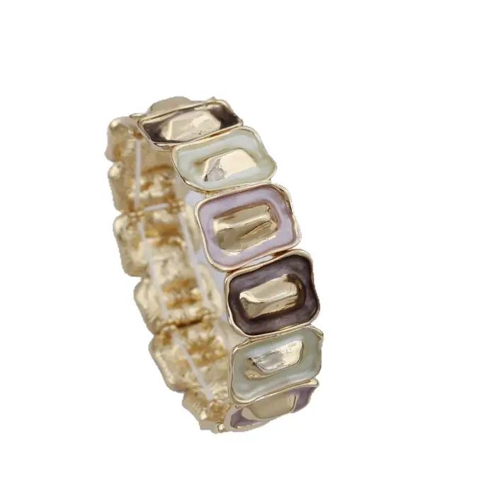 Nouveau bracelet élastique géométrique carré en émail coloré pour femme