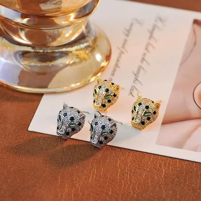 Boucles d'oreilles en cuivre zircone cubique animal print élégantes pour femmes hiphop rock soirée gala