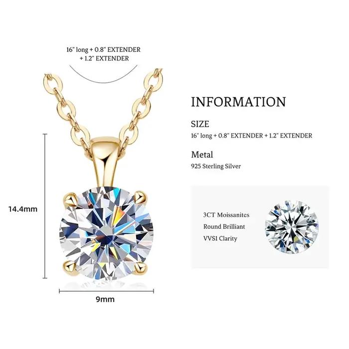 1.0 carat 2ct 3ct D Moissanite Solitaire goutte colliers 18k plaqué or pendentif Original réel 925 argent chaîne bijoux pour les femmes