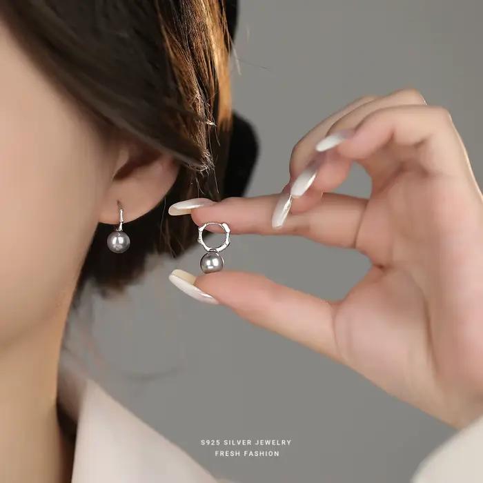 INZATT réel 925 en argent Sterling perle bambou Joint boucles d'oreilles pour les femmes Hiphop bijoux fins accessoires minimalistes