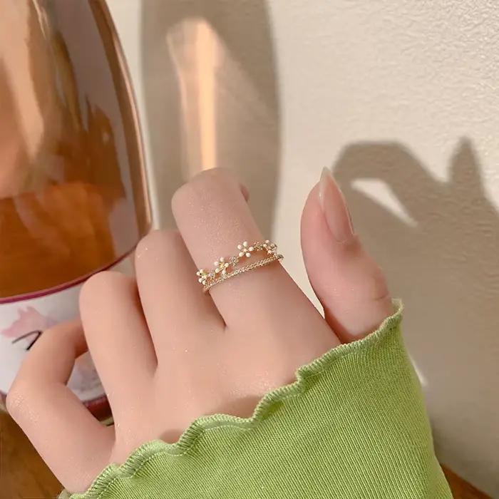 Bagues d'ouverture de fleur de Zircon de luxe pour femmes