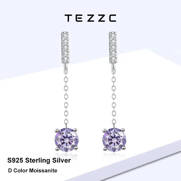 Boucles d'oreilles pendantes Tezzc 1ct avec chaîne longue et pampilles pour femme