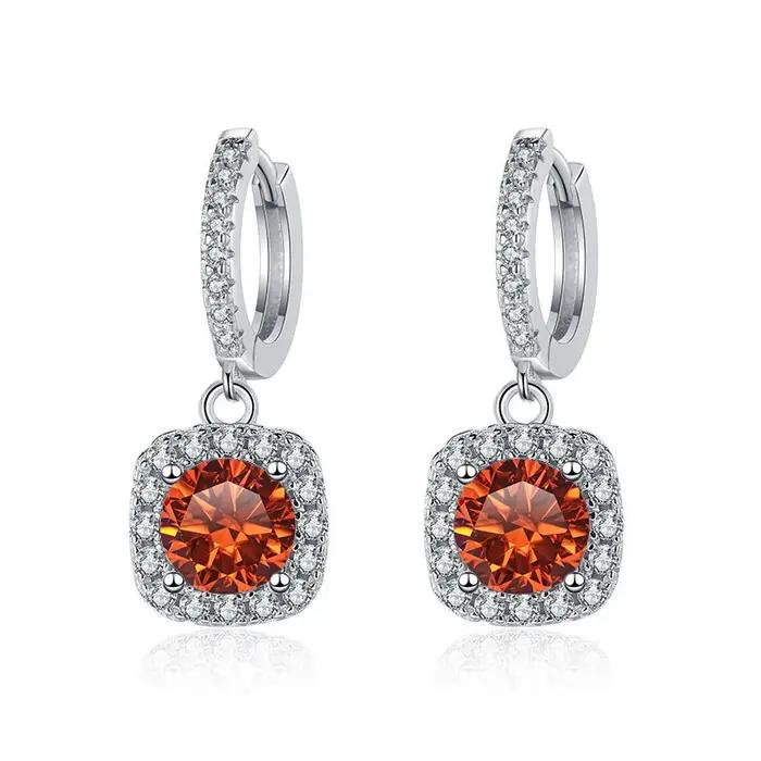 Luxe argent massif 925 bijoux 1ct D couleur Moissanite boucles d'oreilles pour les femmes vert bleu laboratoire créé