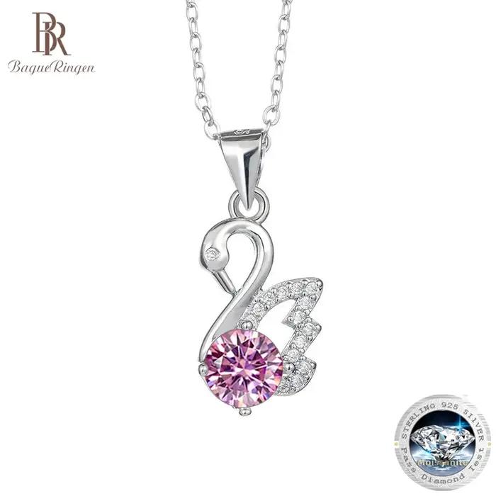 BagueRingen-Collier en argent regardé 925 avec pendentif rond Moissanite