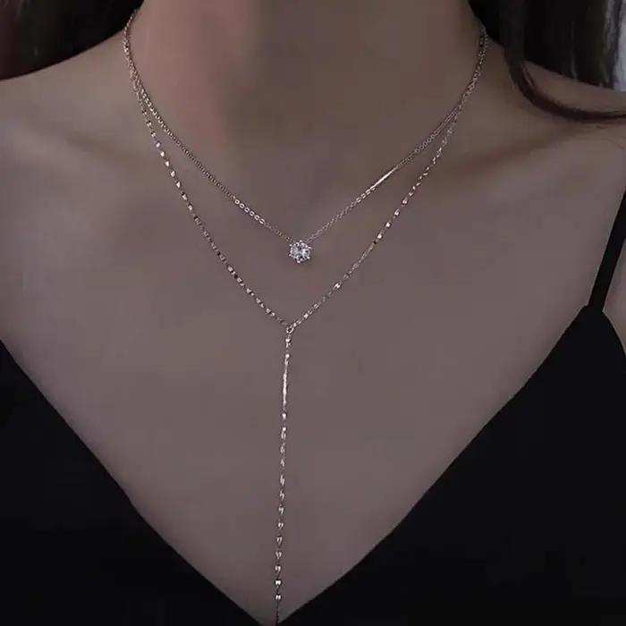 Collier de luxe à pampilles en forme de Y pour femmes