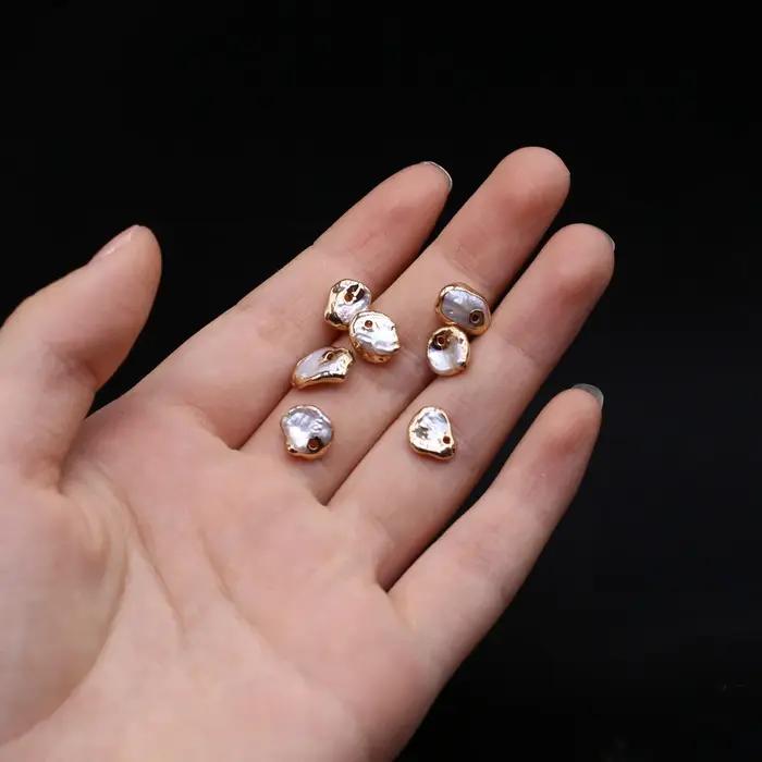 Pétale baroque bordure dorée perle d'eau douce naturelle pendentif de forme irrégulière pour bricolage boucles d'oreilles collier Bracelets accessoires