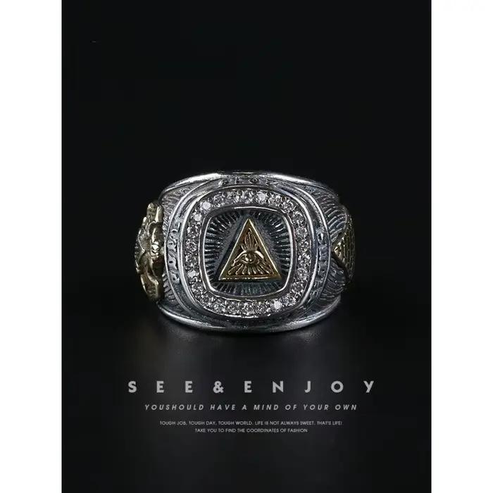 Bague en argent sterling motif Œil de Dieu style vintage pour hommes grandes occasions spéciales hip-hop modernité