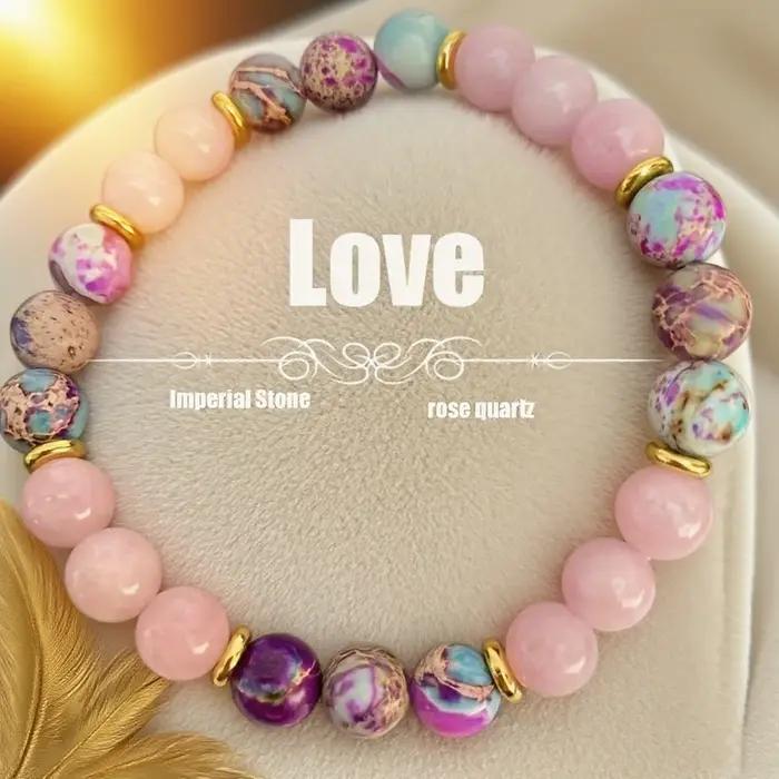 Attract Love Bracelet Bracelets de perles en jaspe impérial coloré et quartz rose pour femme
