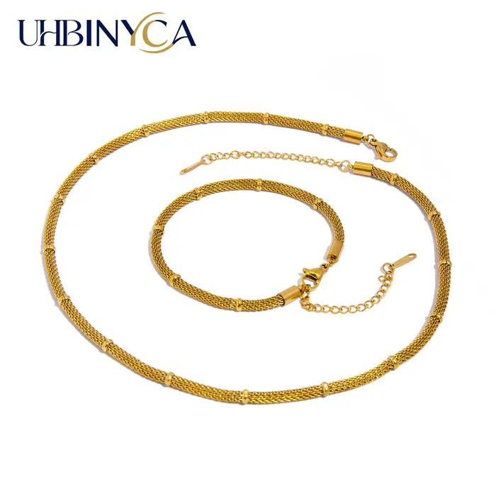 Ensemble collier et bracelet en chaîne en maille d'acier inoxydable plaqué or 18 carats pour femmes