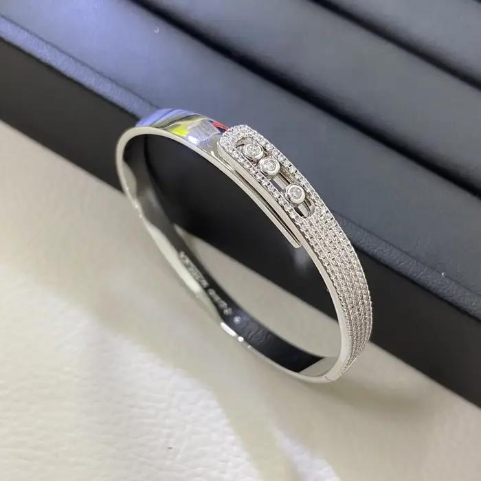Bracelet coulissant à trois perles en argent sterling 925, diamant demi-treillis de haute qualité