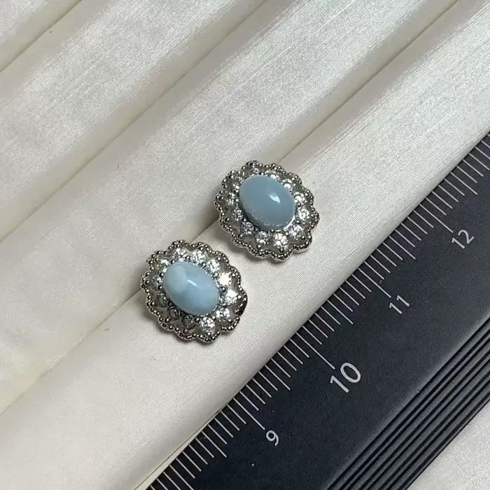 Boucles d'oreilles clous en larimar naturel authentique BLUE OVA, bijoux en cuivre, cadeau, pierre précieuse véritable
