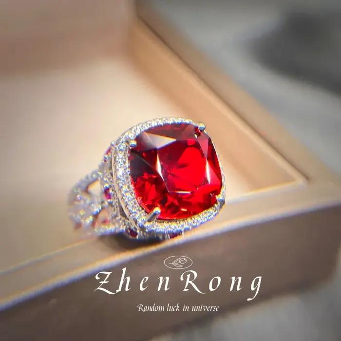 Bague pour femme plaquée argent-ors avec pierres précieuses rubis émeraude couleur fantaisie