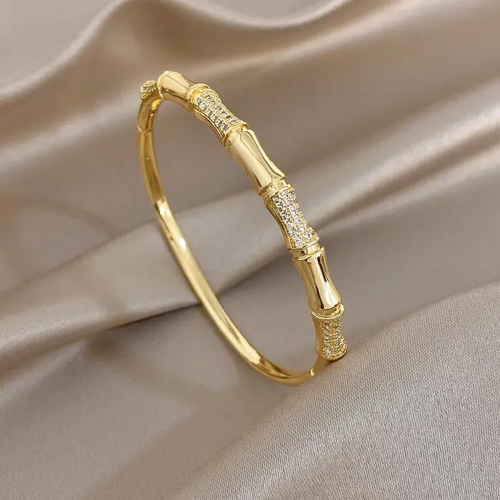Bracelet manchette élégant en forme de nœud de bambou incrusté de diamants pour femme