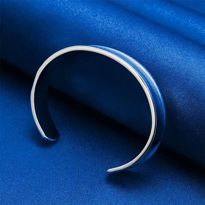 Charmant bracelet ouvert large et brillant en argent sterling 925 de 12 mm pour femmes
