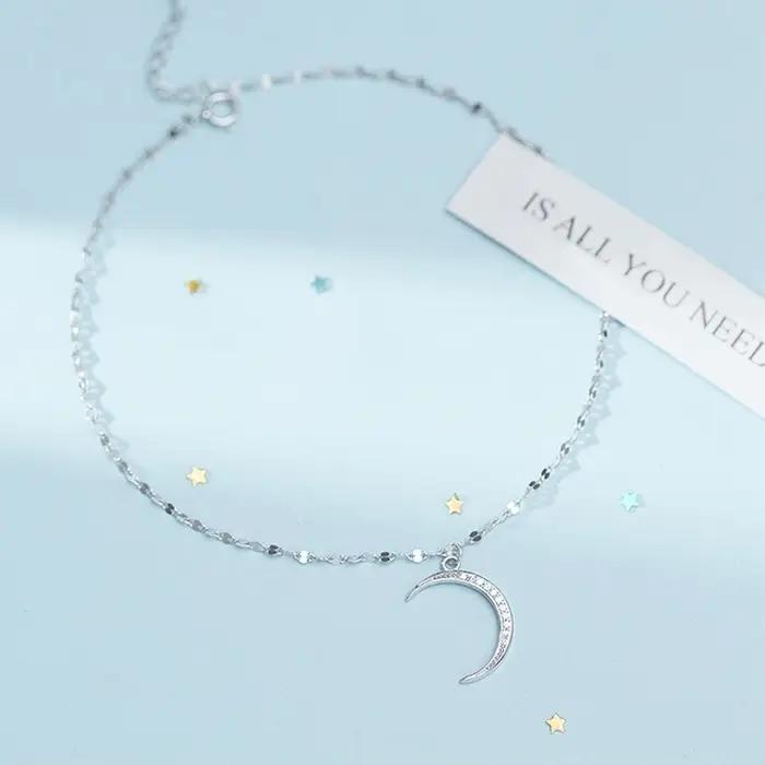 LYNNE 925 bijoux en argent Sterling exquis lune Zircon pendentifs bracelets de cheville femmes mode cadeau brillant plage pied chaîne PS-10010