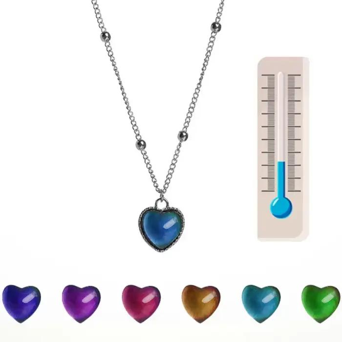 Collier d'humeur créative changement de couleur collier en forme de cœur chaîne en acier inoxydable bijoux pour femmes occasions spéciales émotions