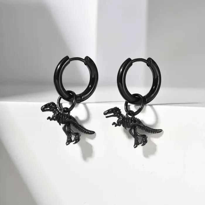 Boucles d'oreilles créoles de dinosaure hypoallergénique en acier inoxydable pour homme passionné d'histoire jurassique et de science