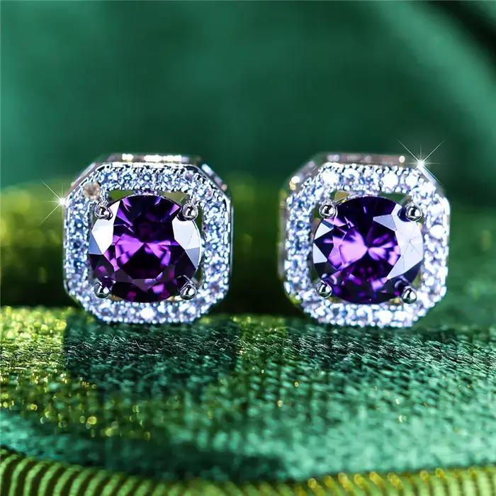 Boucles d'oreilles Boho rondes bleues en pierre de Zircon pour femmes