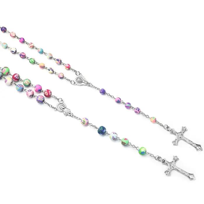 Chapelet multicolore en perles d'argile polymère pour femmes