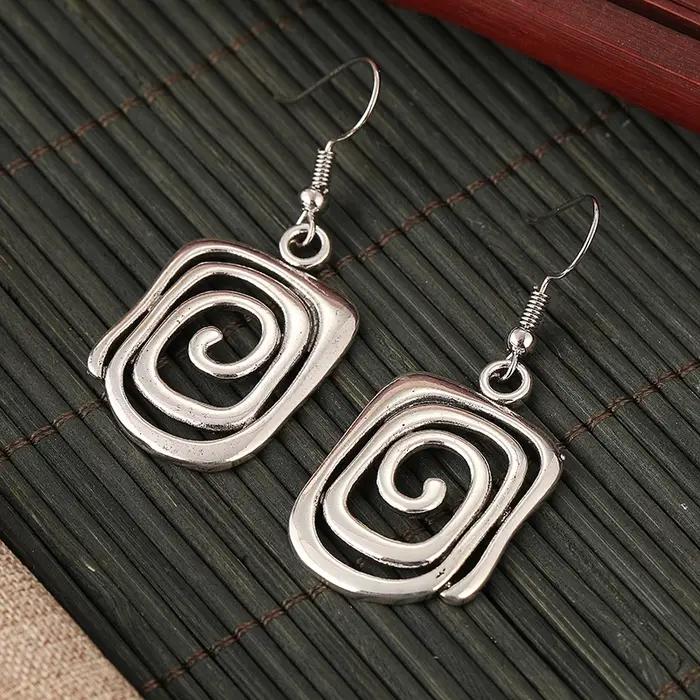 Boucles d'oreilles pendantes en métal Gypsy Curl plaqué argent vintage pour femmes, bijoux de collection, cadeaux pour occasions spéciales