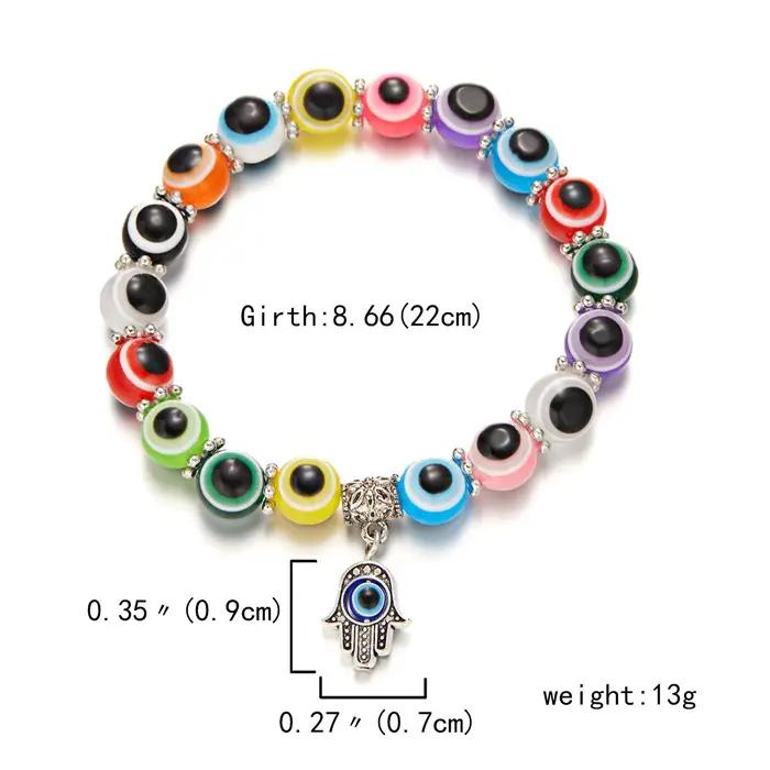 Bracelet mauvais œil bleu main de Fatima dinde mille yeux souhait fait