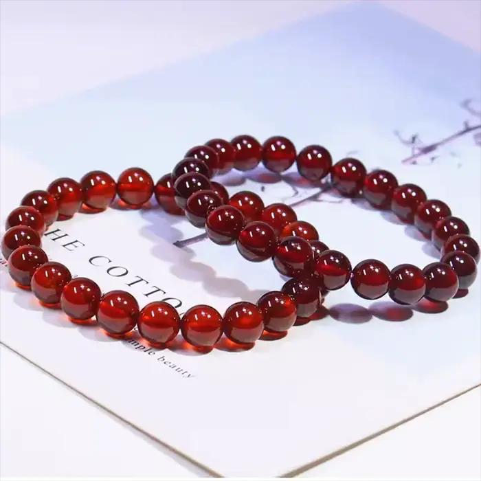 Bracelet en perles de pierre de grenade rouge naturelle de haute qualité