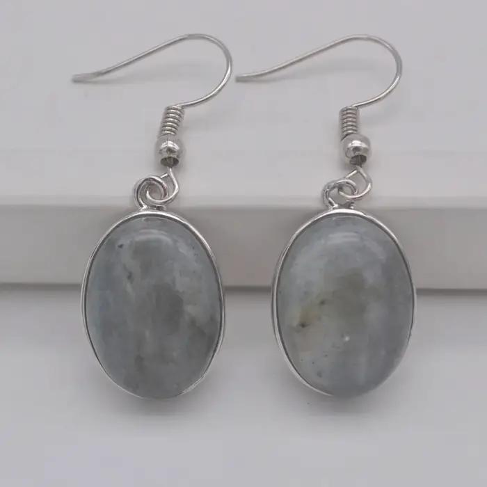 Boucles d'oreilles ovales en pierres de Labradorite, Sodalite, Rhodonite, Turquoise, Cristal, Lapis