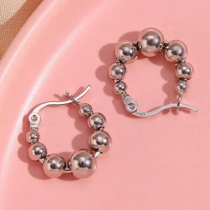 E.B.belle mignon belle Huggies petites perles boule boucles d'oreilles couleur argent doré