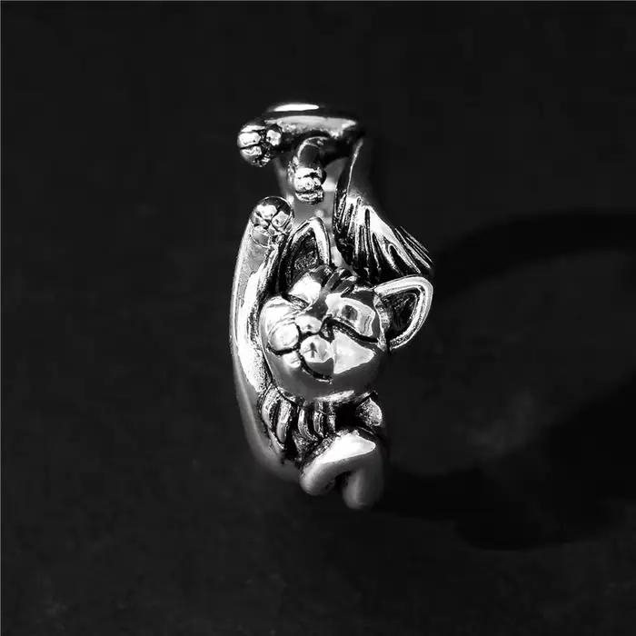 Nouveau Vintage mignon chat anneaux femmes bijoux cadeau d'anniversaire à la mode taille ouverte 925 bague en argent Sterling fille accessoires de fête KOFSAC