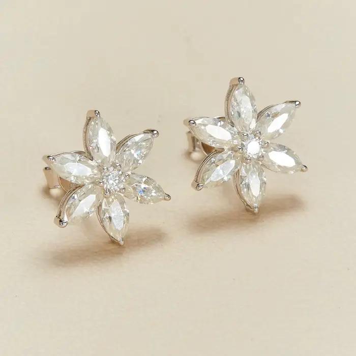 Boucles d'oreilles à clous en Moissanite pour femmes, grappe de fleurs, diamant de laboratoire, taille Marquise, bijoux fins en argent Sterling 925