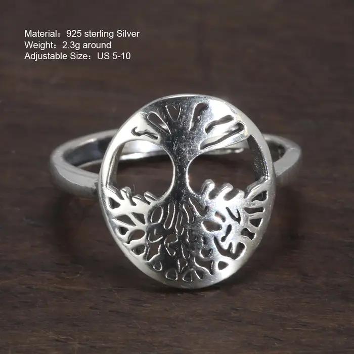 Bague en argent sterling 925 sertie de l'arbre de vie design creux pour femmes occasions spéciales bijoux viking