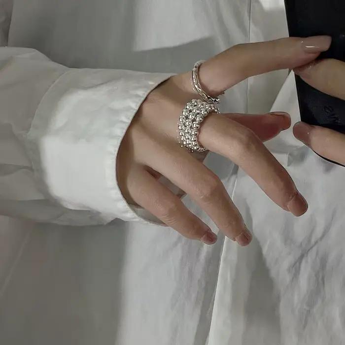 Bague de cocktail réglable en argent sterling sertie de zirconium blanc pour femmes et filles, style coréen, bijou pour les occasions spéciales et les cadeaux de fête