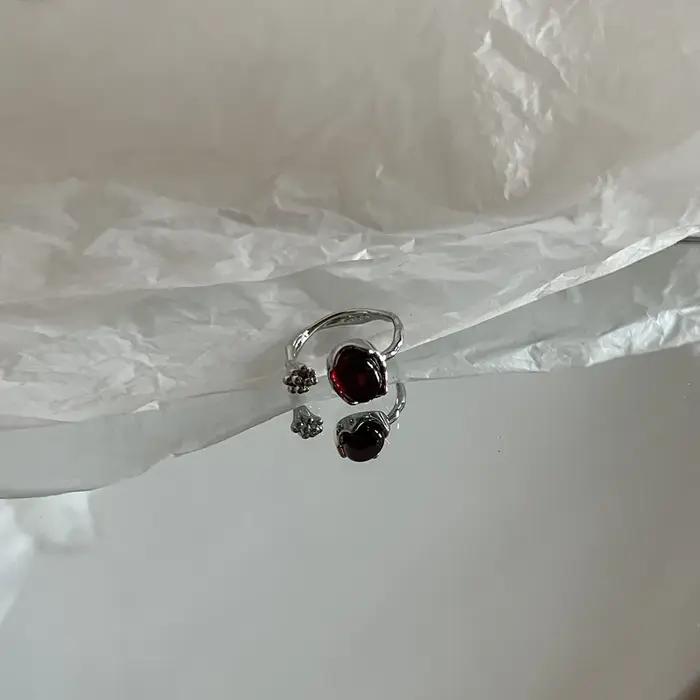 Bague ovale Vintage couleur argent rouge pour femmes