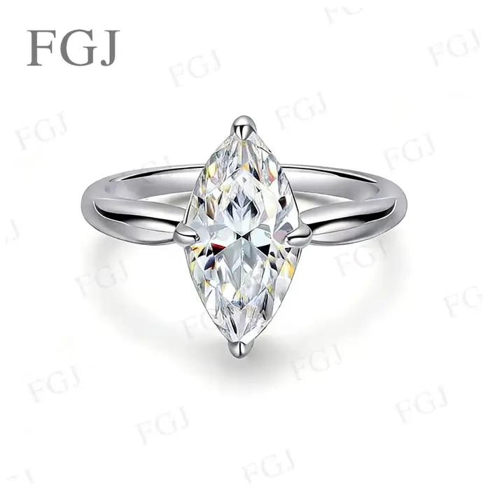 Bague solitaire en moissanite 1-3 carats, coupe marquise, couleur D, VVS1, argent sterling 925, bijo