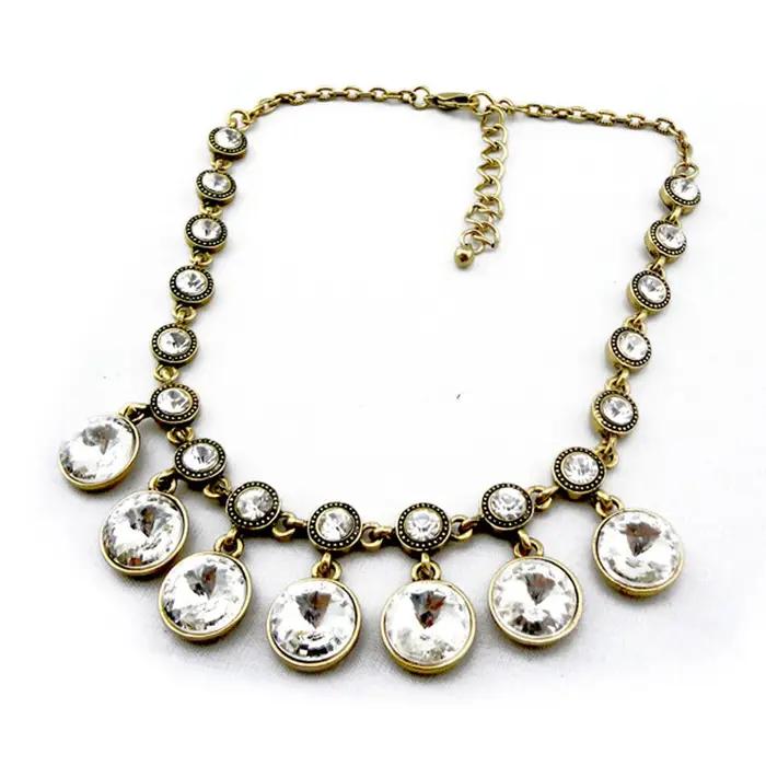 Collier pendentif rond en cristal de couleur or et argent rétro pour femmes, colliers imposants vint