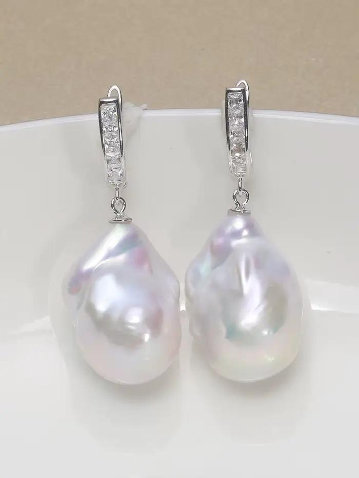 Jane bijoux 925 argent sterling 100% naturel d'eau douce Baroque perle boucles d'oreilles INS