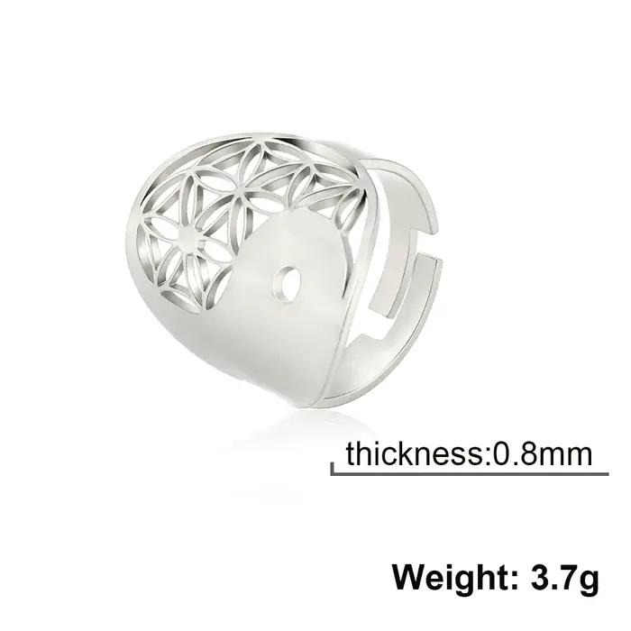Skyrim Yin Yang fleur de vie bague pour femmes en acier inoxydable couleur or anneaux géométriques réglables Vintage amulette bijoux cadeau
