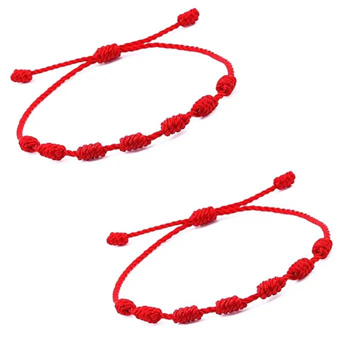 Bracelets faits à la main en corde rouge, 2 pièces, cordon noir, réglable, Kabbalah, nœud rouge, amu