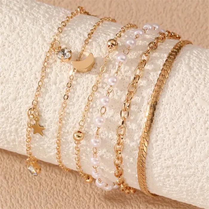 Bracelets déstructurés en perles et chaîne pour femmes lot de 6 bracelets style mode bijoux élégants occasions spéciales