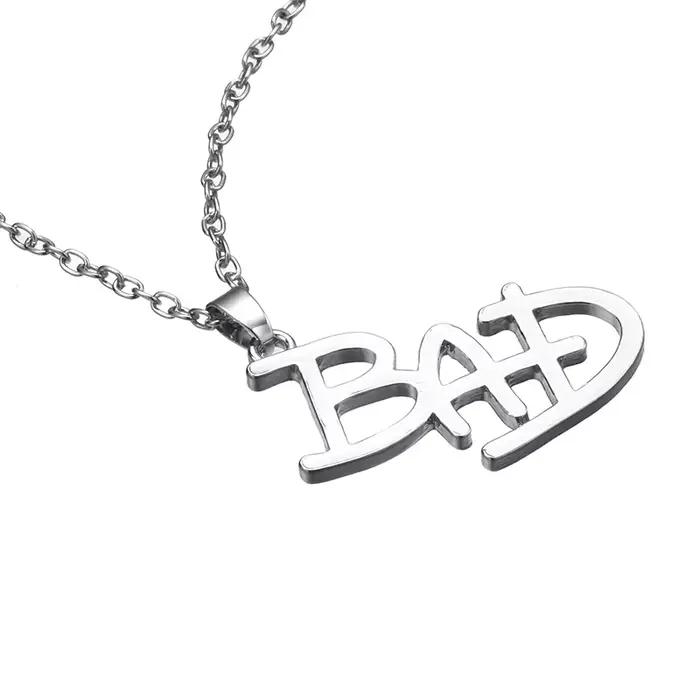 Collier Michael Jackson BAD, Pendentif MJ Classique Rock Roll Intemporel, Bijou Punk Tendance, Cadea